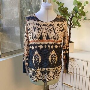 Ginger G Boho Baroque Print Lightweight Knit Top, Size L
